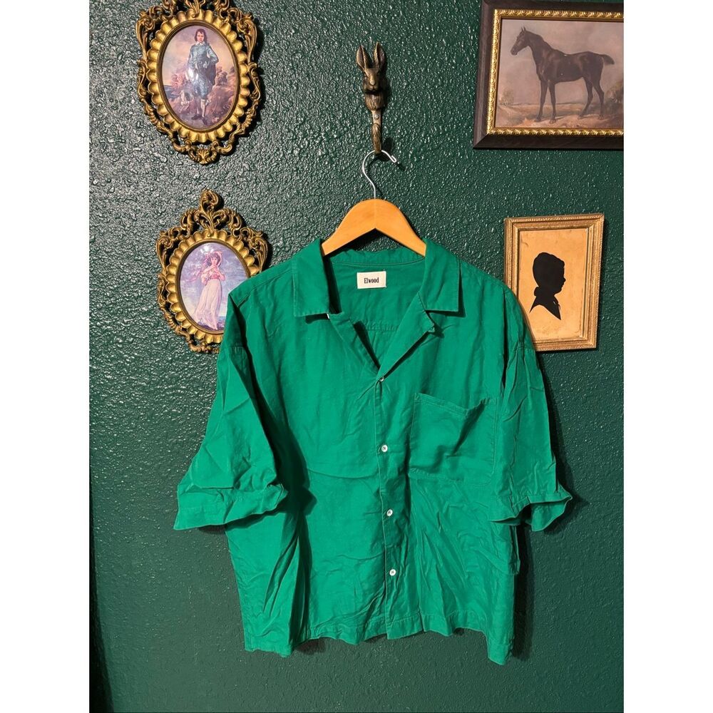 Elwood Boxy Camp Shirt in Dark Kelly Green Sz XL
